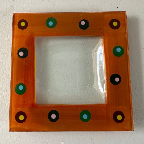 Vintage Unbranded Hand Painted Clear Retro Square Trinket Glass Tray Plate - Picture 1 of 2